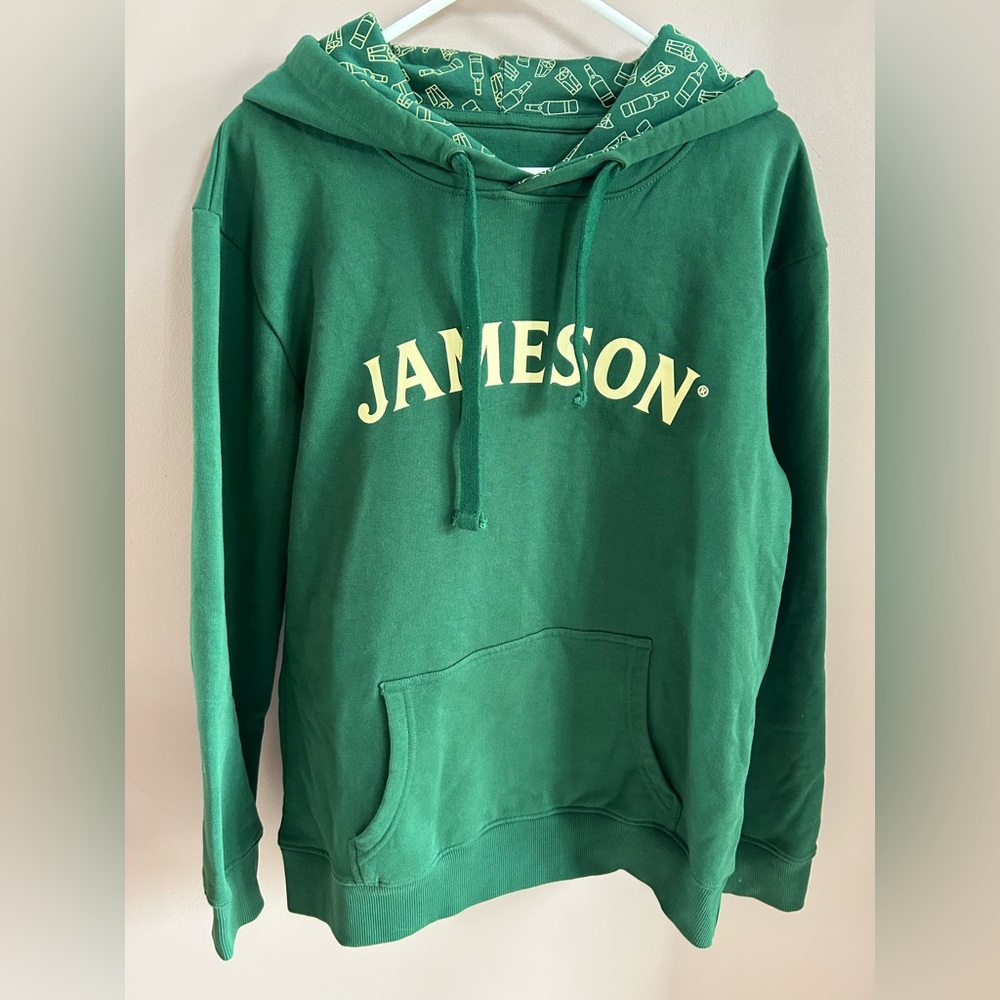 Jameson Irish Whiskey Hoodie Green Sweatshirt Men's Size M Thick Heavy Warm